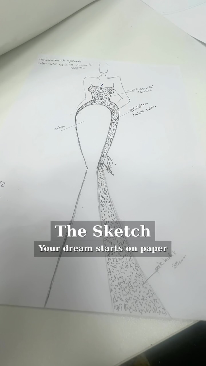 Skicë e fustanit të nusërisë me porosi – Handmade Dresses Kosovo 🤍