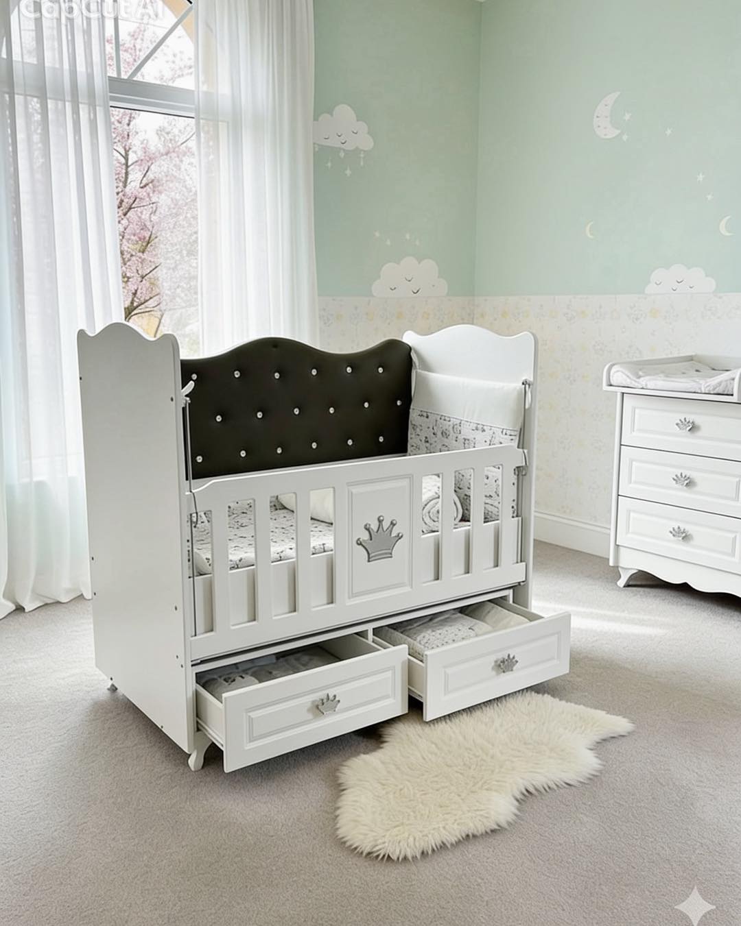 Shtrat për bebe i bardhë me kokë të veshur – happybabyshoop