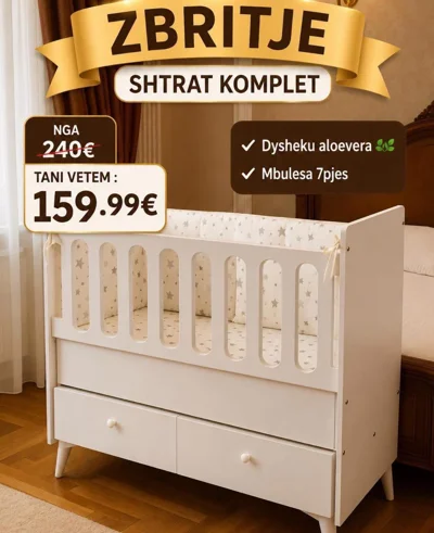 Shtrat komplet për bebe i bardhë me yje