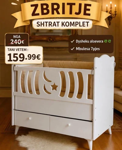 Shtrat komplet për bebe me hënë dhe yll