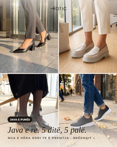 Këpucë lëkure për femra me takë dhe mokasina
