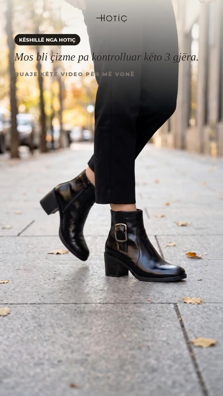 Gjysmë çizme të zeza lëkure me takë – HOTIÇ Shoes