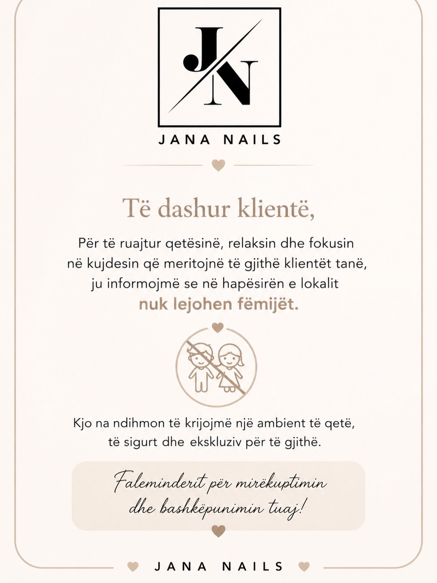 Njoftim për klientët e sallonit të thonjve – Jana Nails Kosova