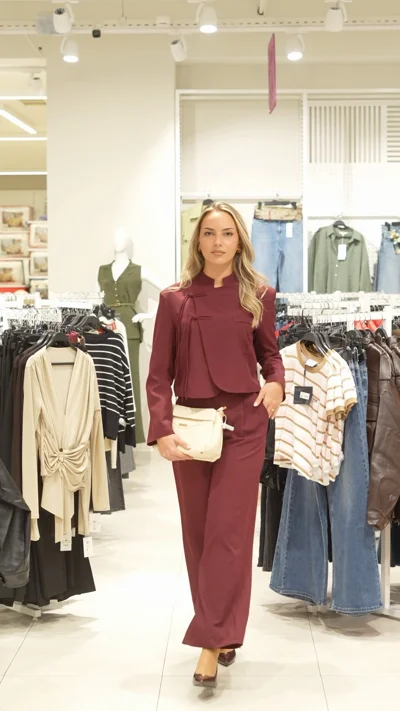 Komplet bordo bluzë dhe pantallona për femra