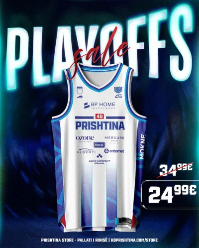 Fanellë basketbolli KB Prishtina e bardhë për PlayOff