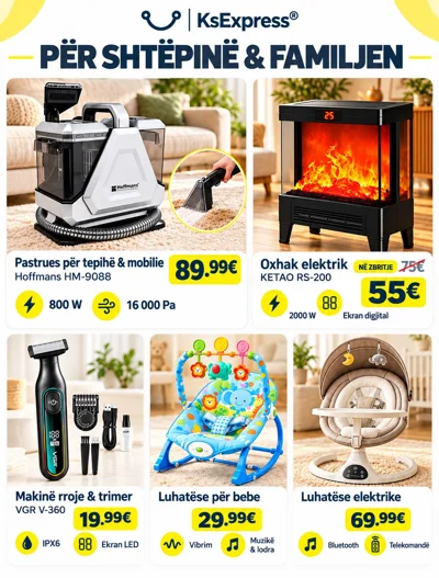 Pastrues tepihësh, oxhak elektrik dhe pajisje shtëpie