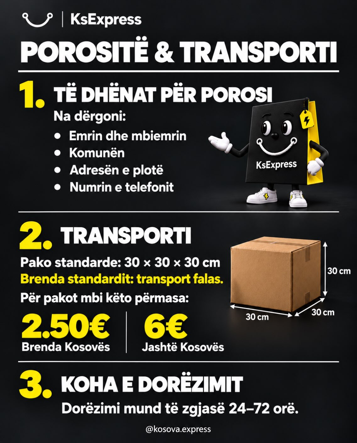 Informata për porosi dhe transport – Kosova Mall