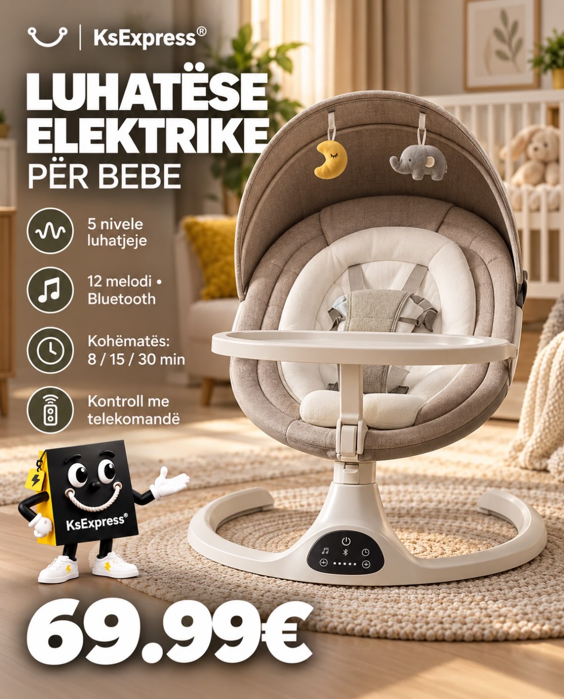 Luhatëse elektrike për bebe me Bluetooth – Kosova Mall
