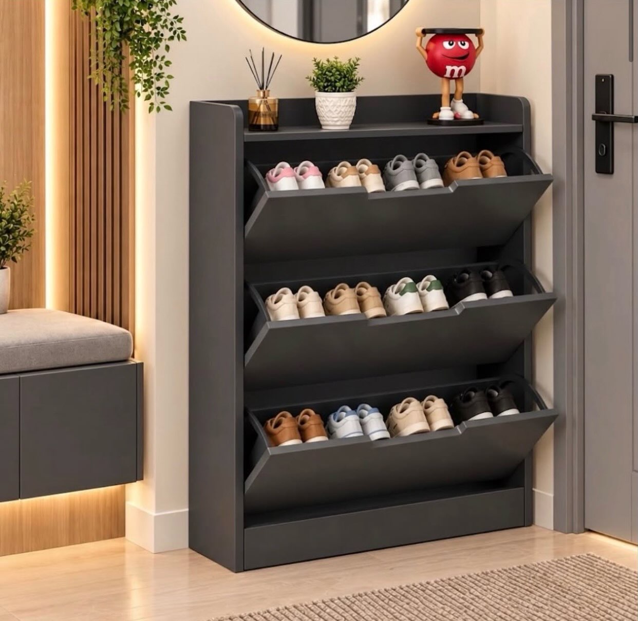 Raft organizues këpucësh i zi me tre sirtarë – Kosova Online Shopping