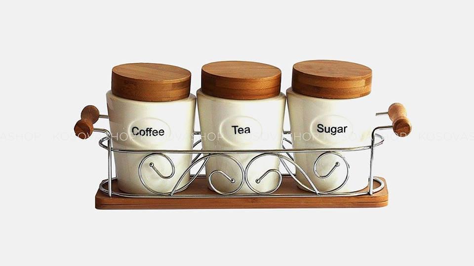 Set kavanozësh për kafe, çaj dhe sheqer – Kosovashop