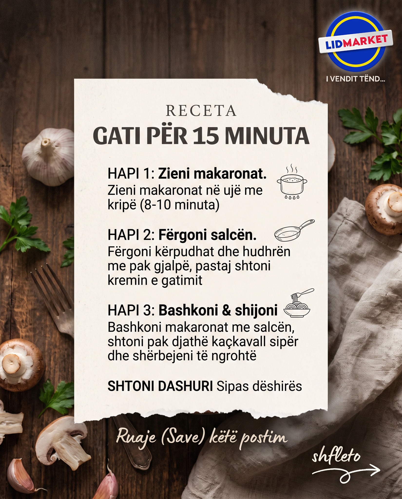 Recetë pastash me kërpudha me 4 përbërës – LID Market (3)