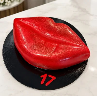Tortë në formë buzësh të kuqe për 17-vjetor
