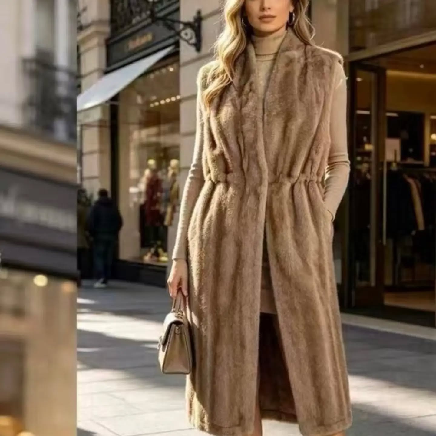 Jelek i gjatë gëzofi bezhë – London Look