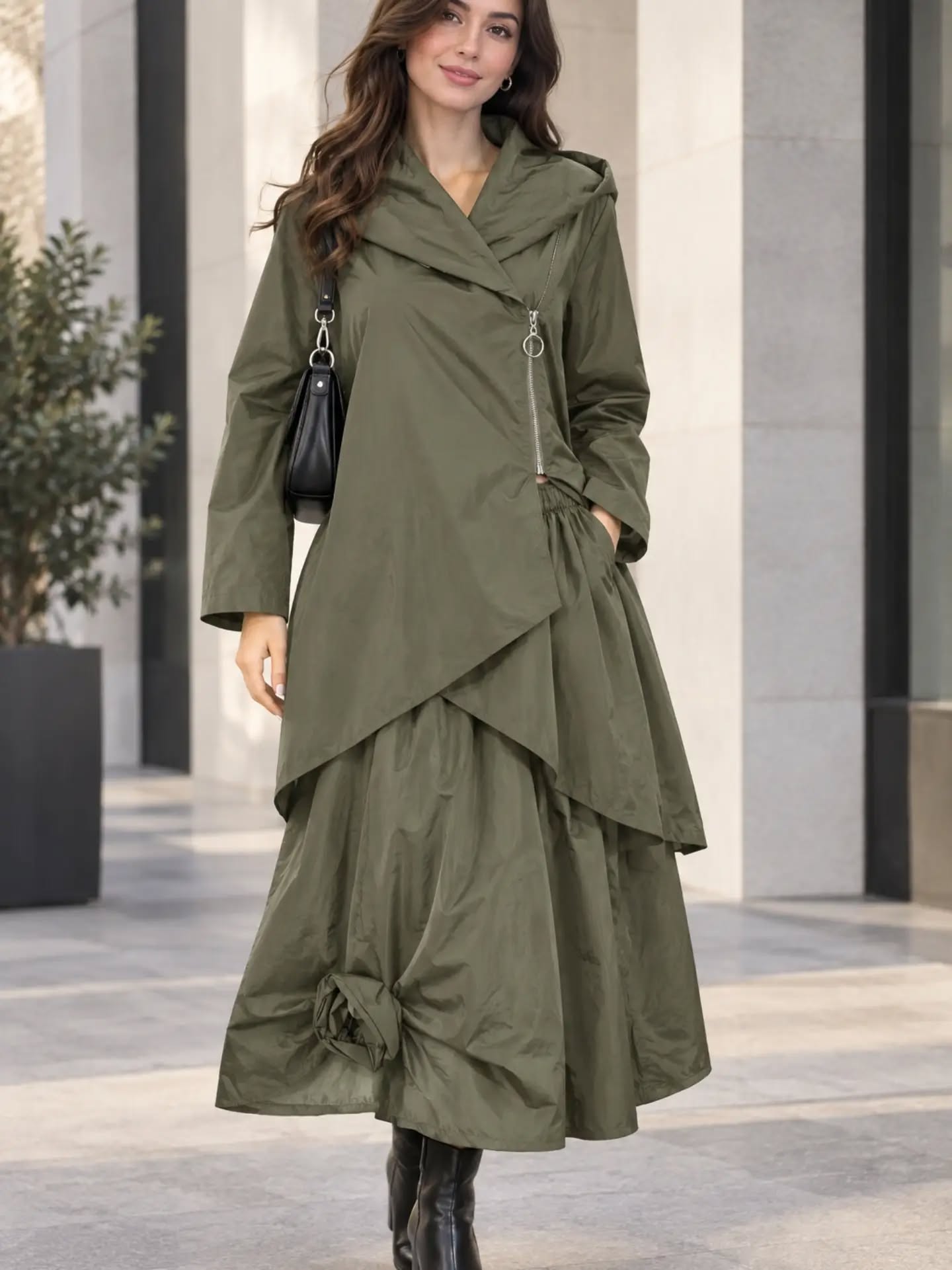 Pallto e gjelbër ulliri me fund të gjatë – London Look