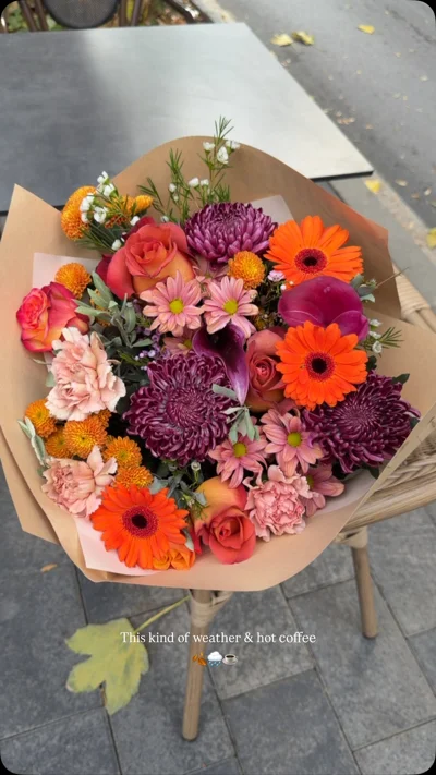 Buqetë vjeshte me gerbera dhe krizantema