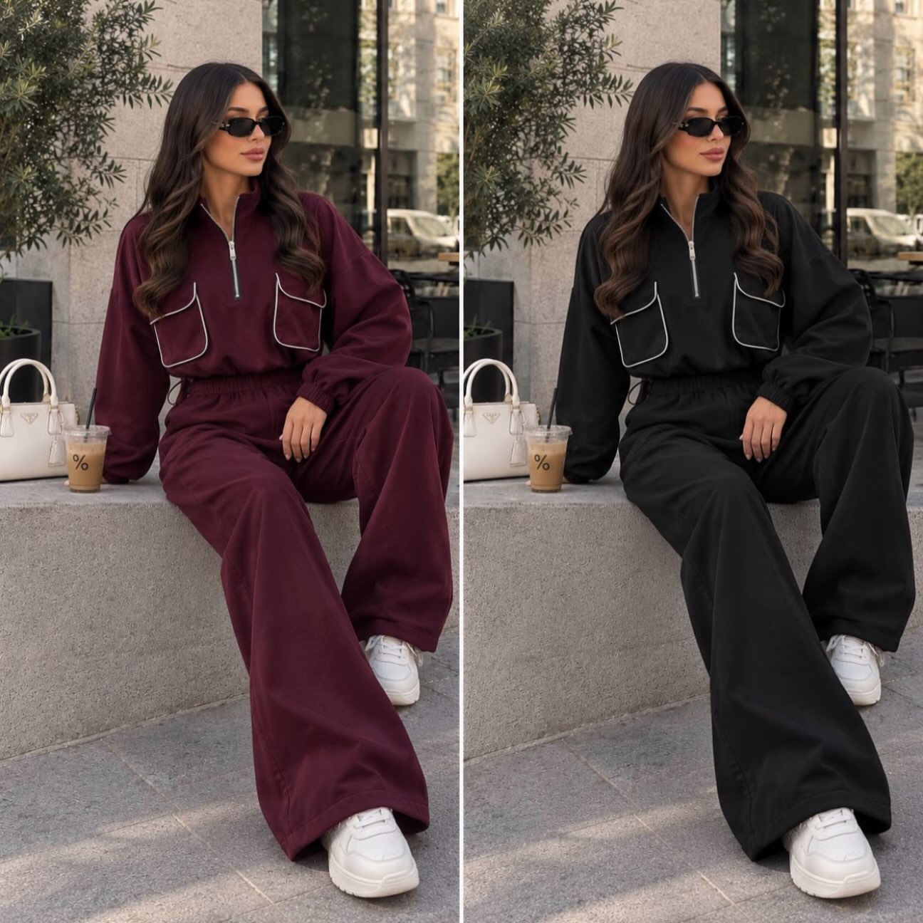 Set trenerke femrash me zinxhir në dy ngjyra – Luma Fashion