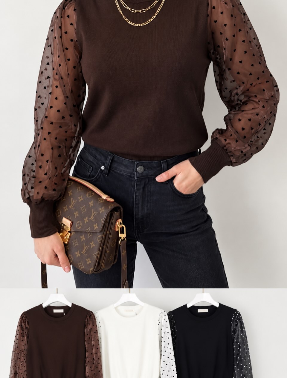 Bluzë e thurur me mëngë tyli me pika – Luma Fashion