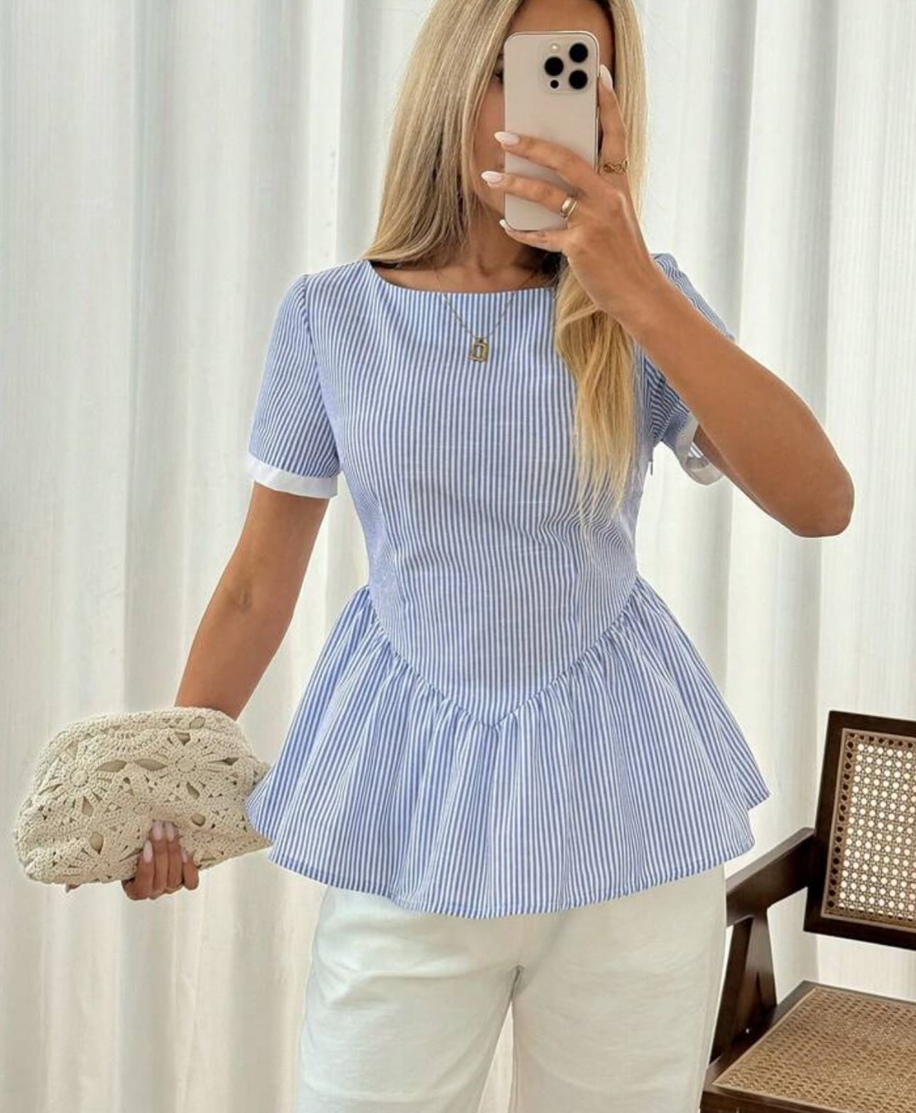 Bluzë pambuku me vija blu dhe peplum – M’store -online (3)