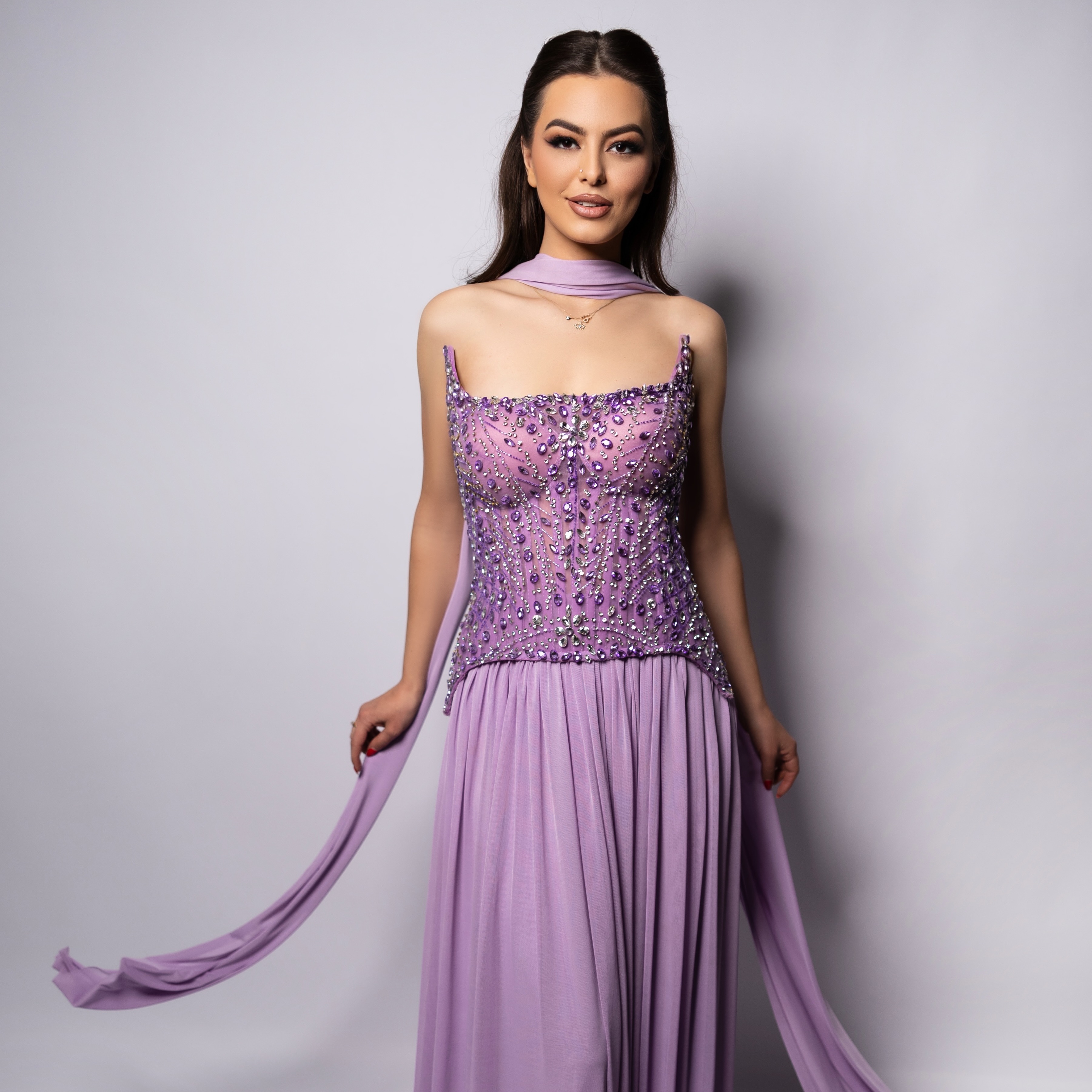 Fustan i gjatë lejla me korse me gurë – MABLE Dress