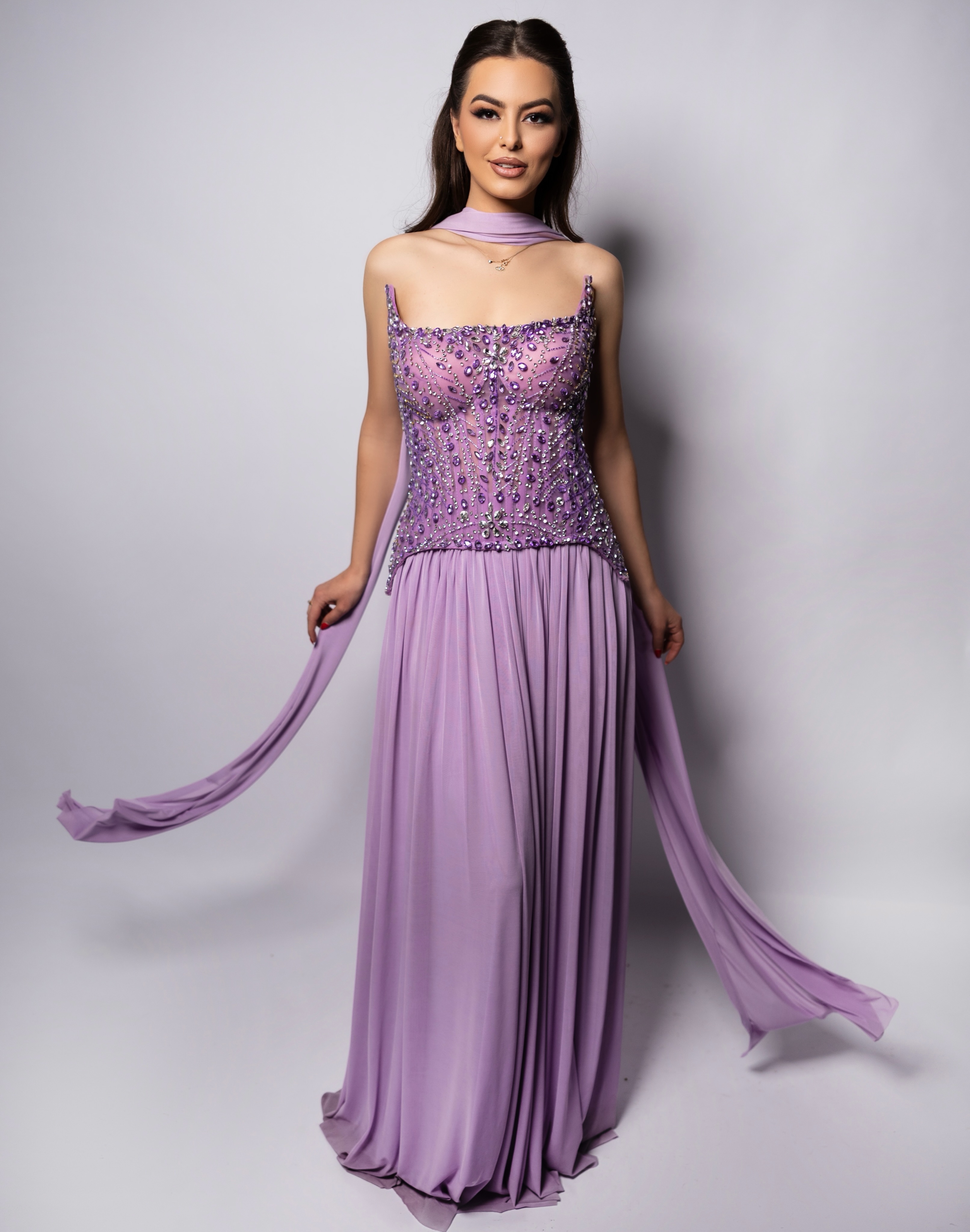 Fustan mbrëmjeje lejla me korse dhe shall – MABLE Dress
