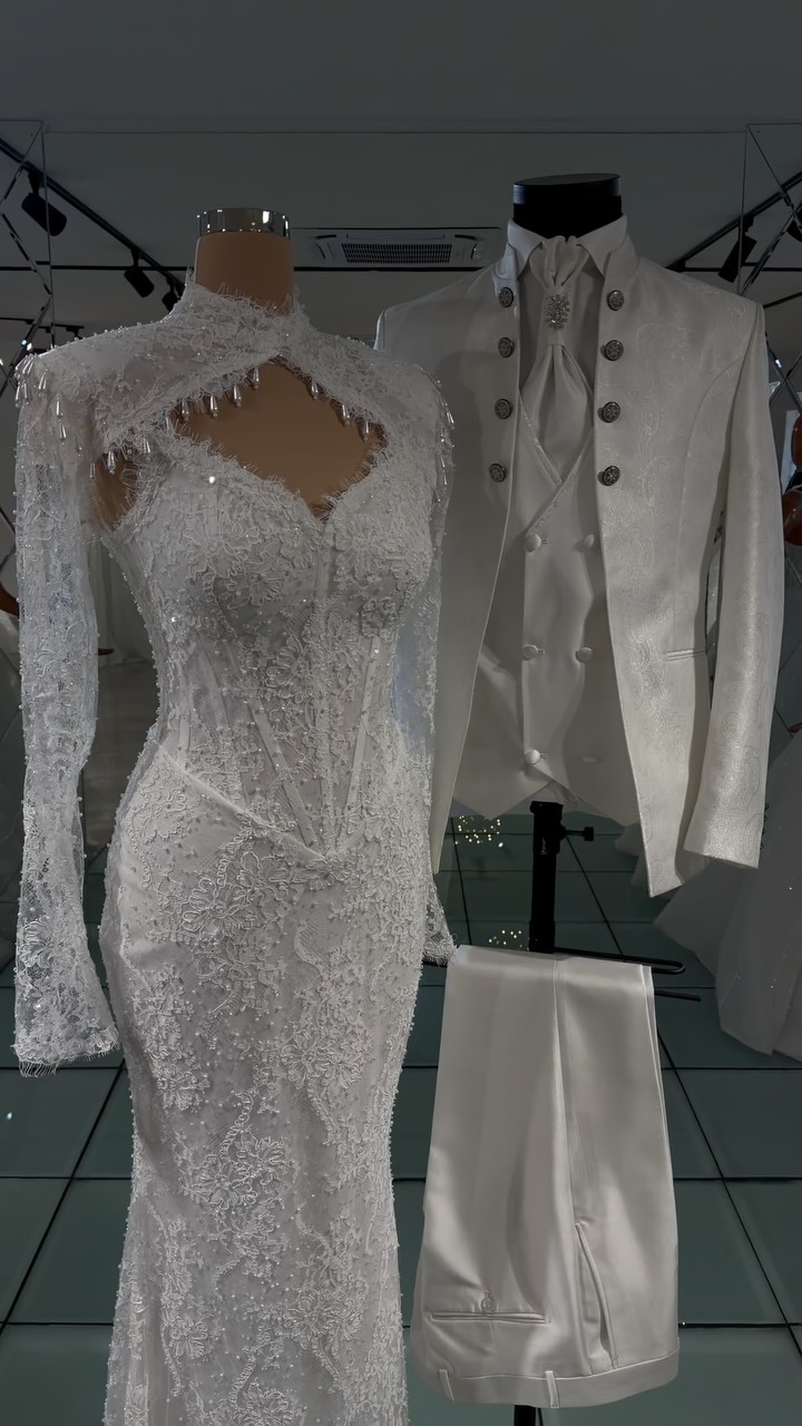 Fustan nusërie me dantellë dhe kostum dhëndri – Matrons Fashion Group