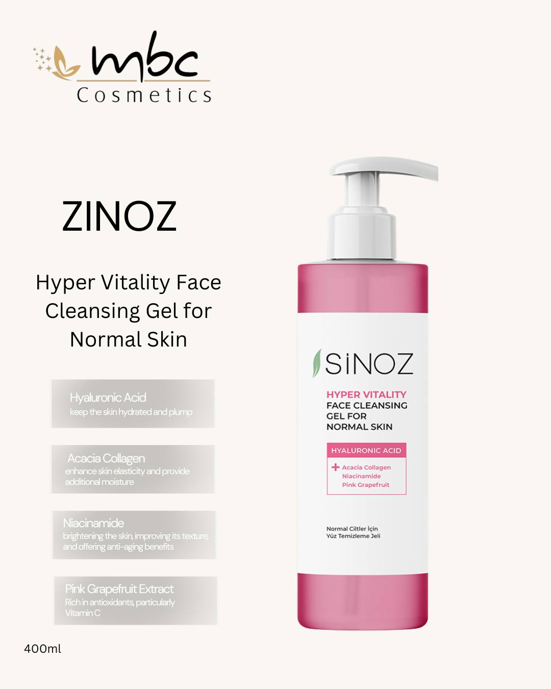 Xhel pastrues Sinoz Hyper Vitality për lëkurë normale – MBC Cosmetics