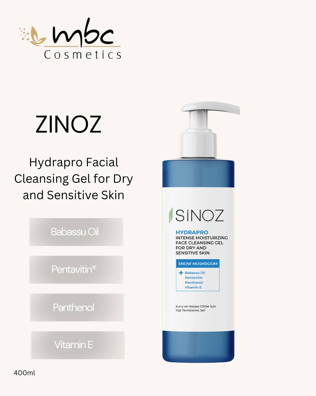 Xhel pastrues Sinoz Hydrapro për lëkurë të thatë – MBC Cosmetics