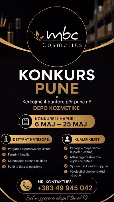 Konkurs pune për punëtore në depo kozmetike
