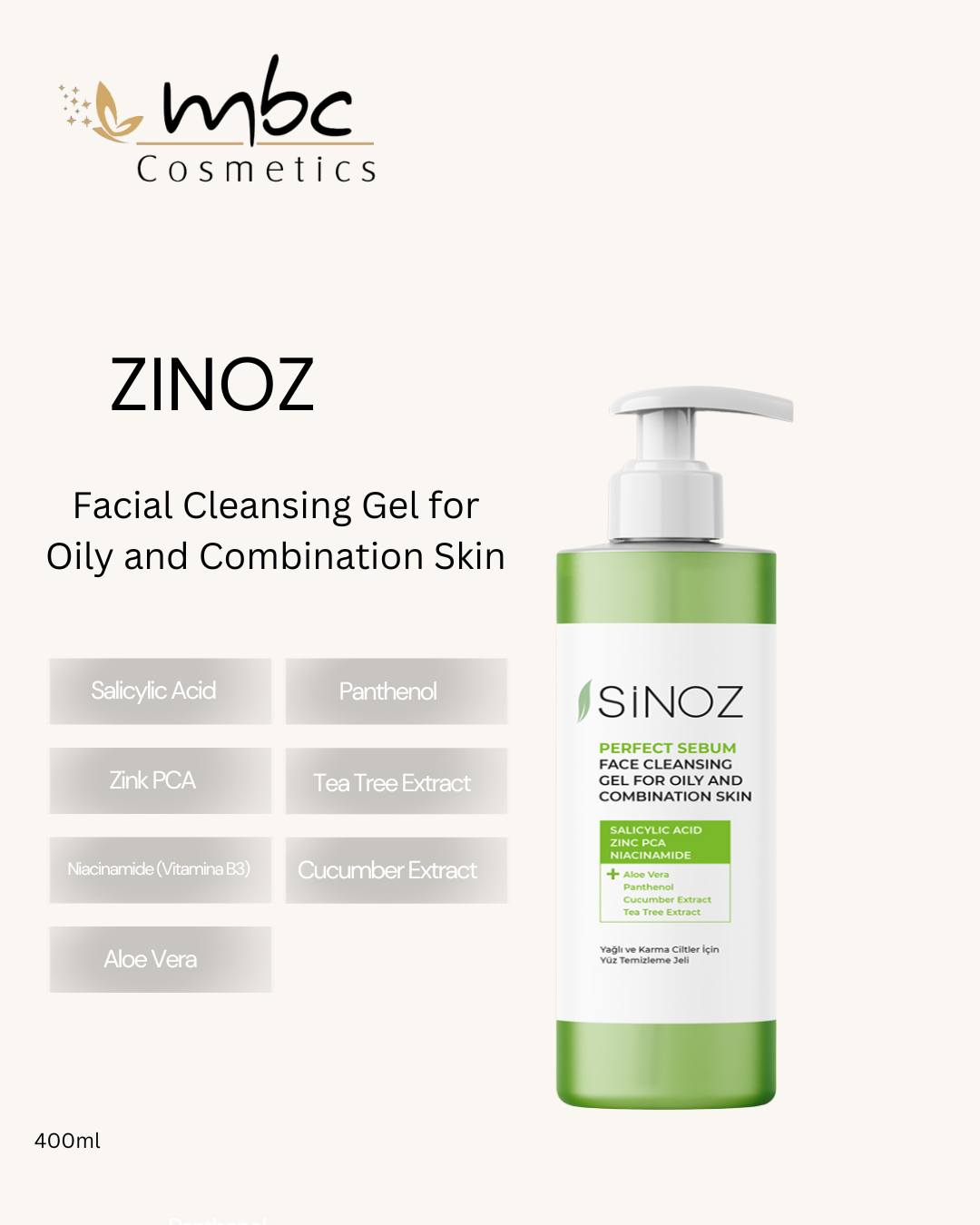 Xhel pastrues Sinoz për lëkurë me yndyrë – MBC Cosmetics