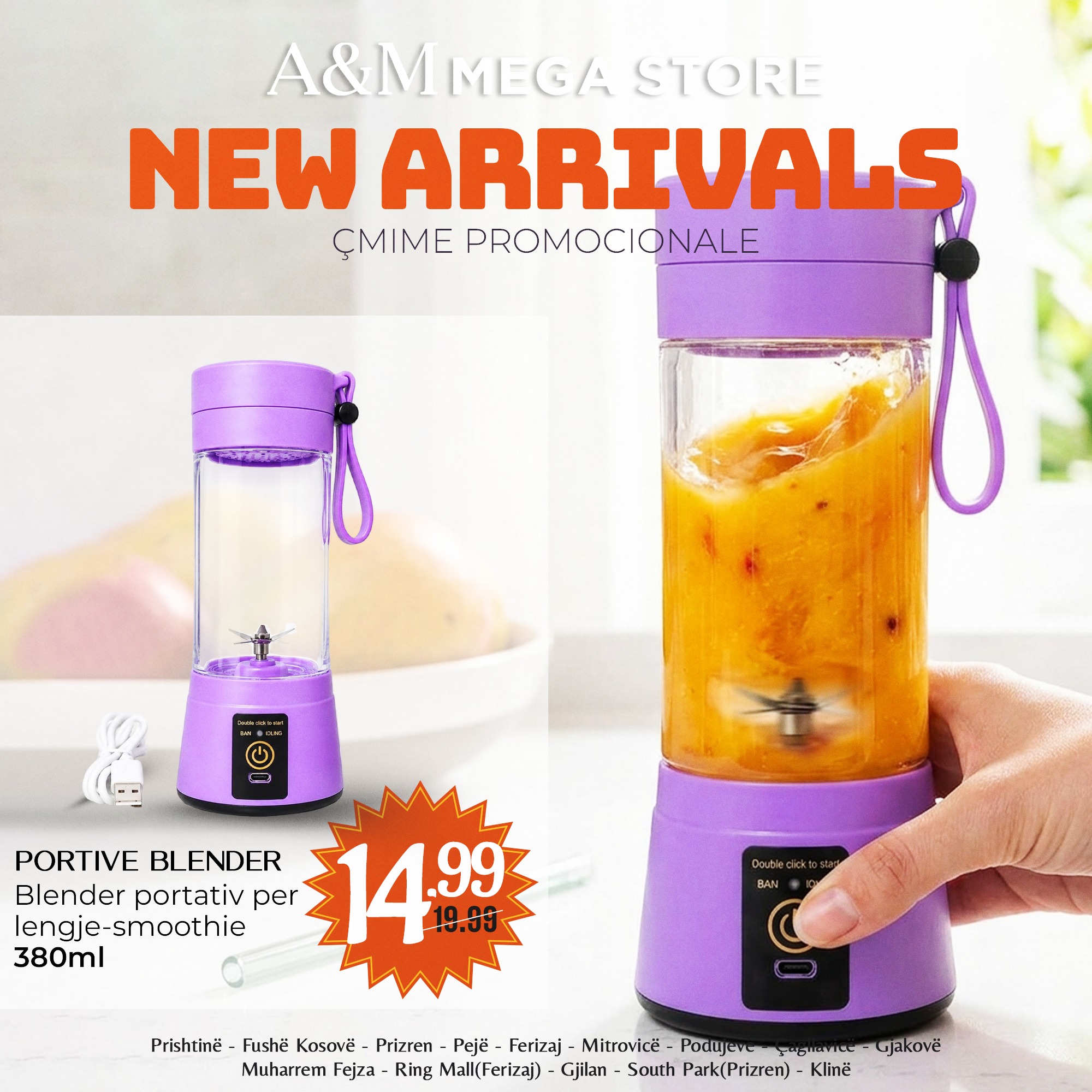 Blender portativ 380 ml për smoothie – A&M MEGA STORE