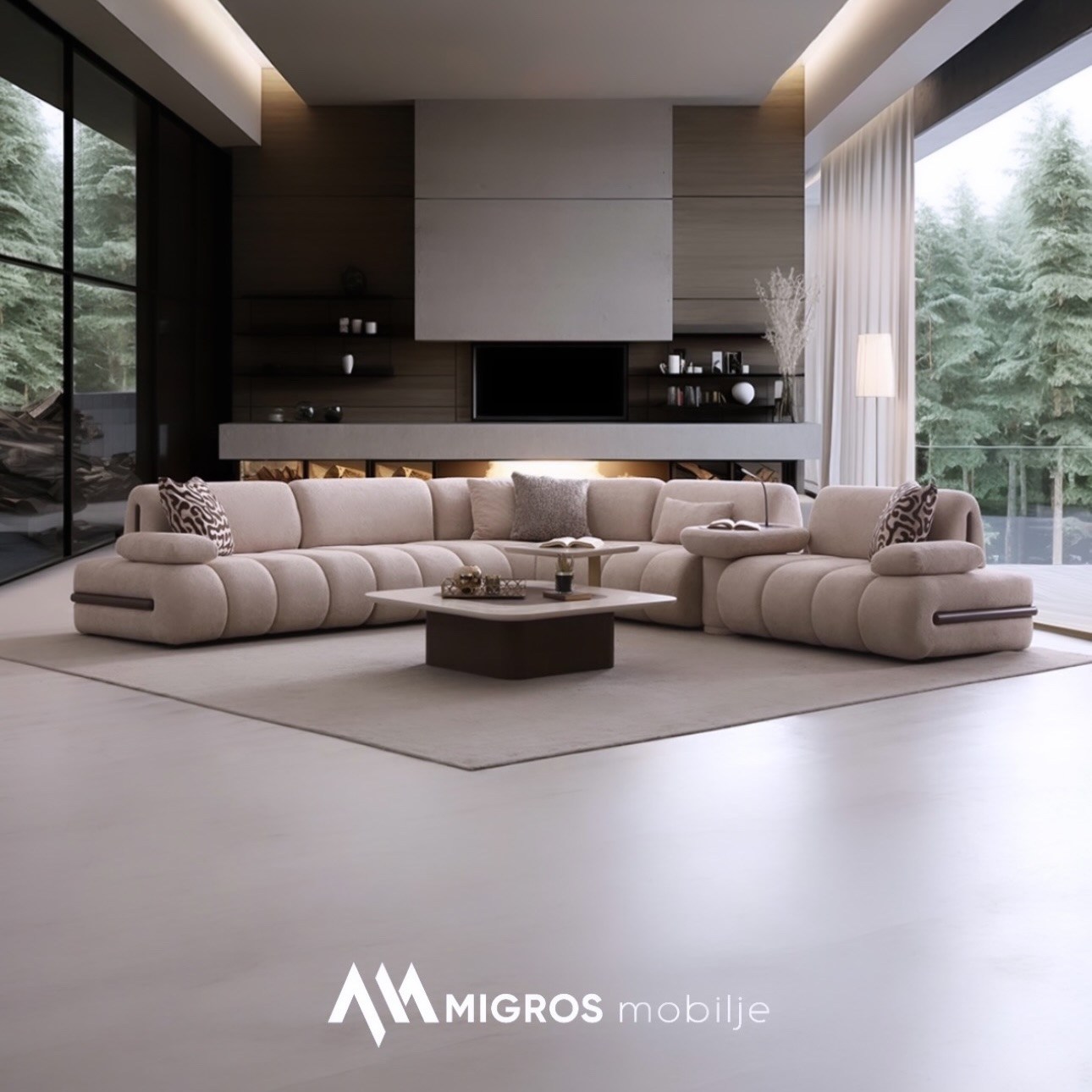 Divan modular bezhë për dhomë ndenjeje – MIGROSmobilje