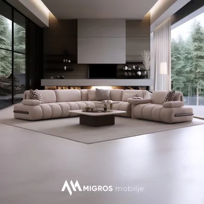 Divan modular bezhë për dhomë ndenjeje