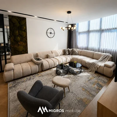 Divan këndor modular bezhë për sallon