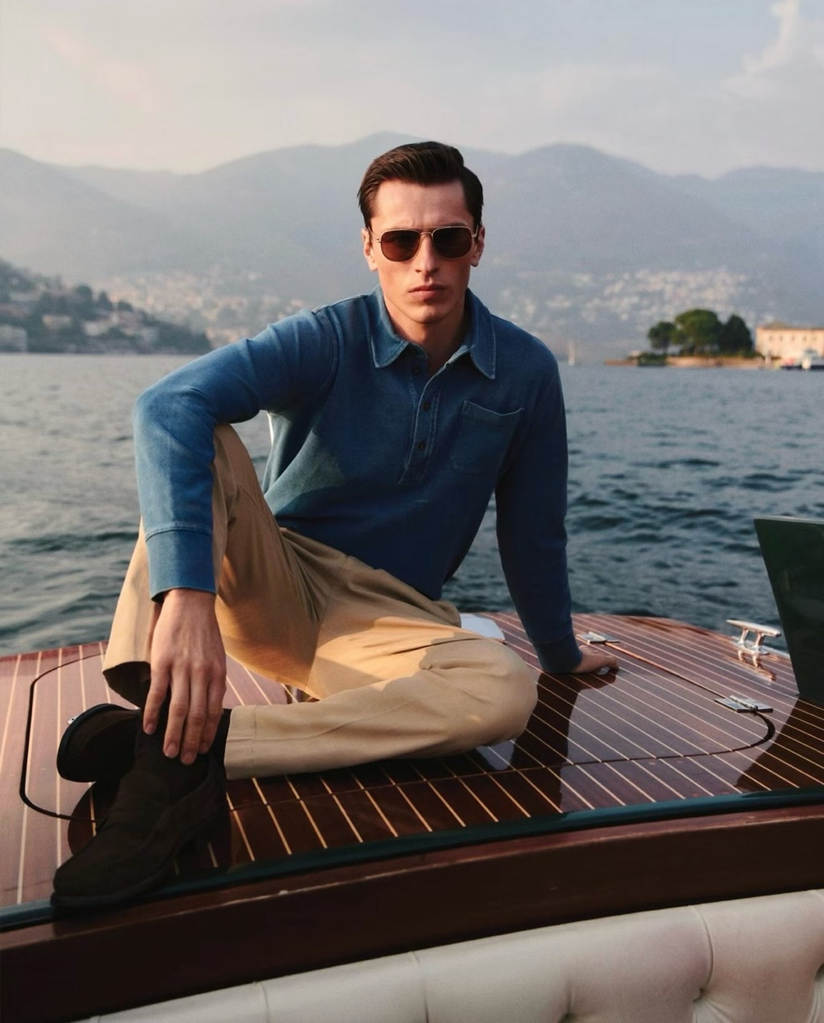 Pulovër GANT blu me jakë për meshkuj – MMfashion_official