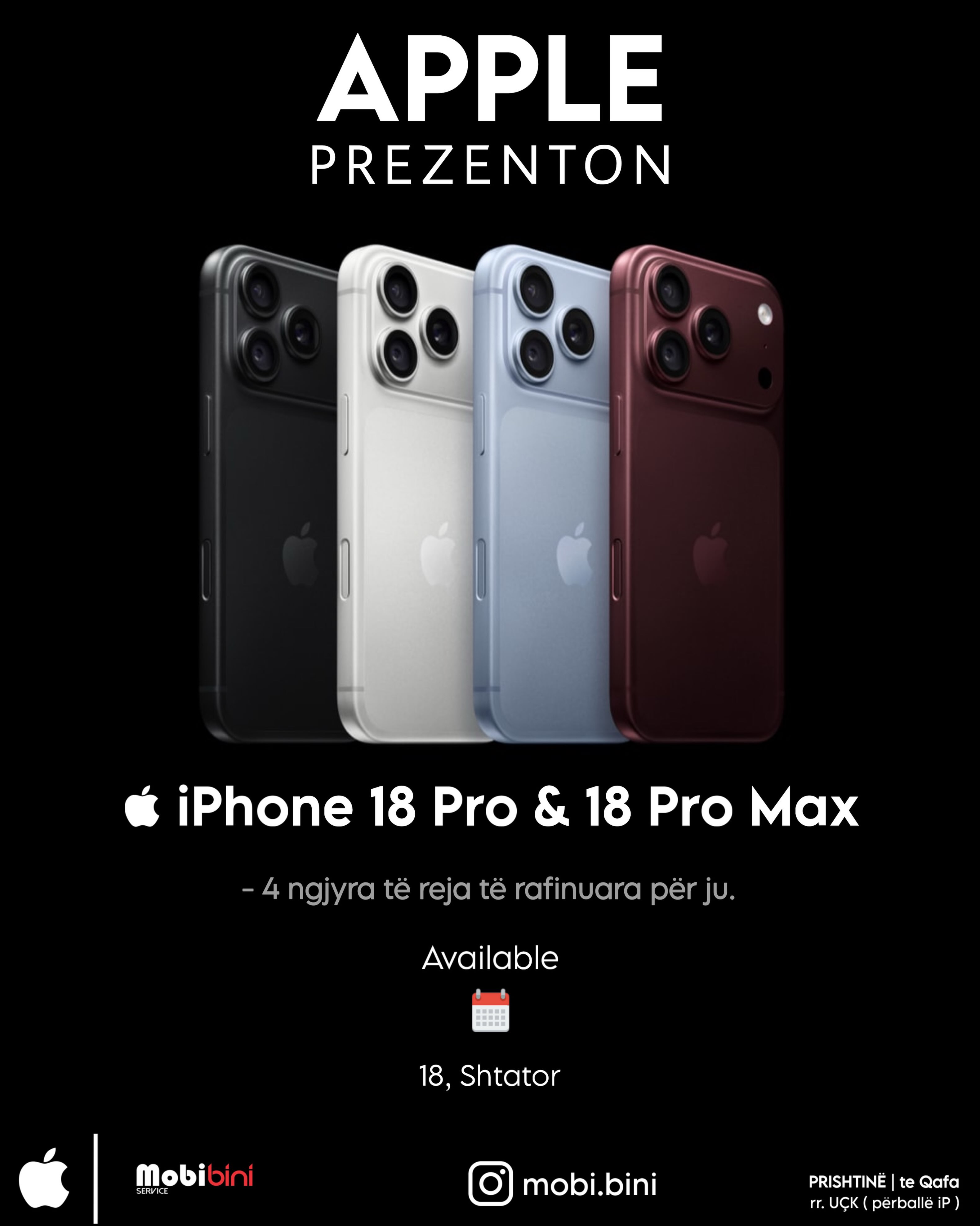 iPhone 18 Pro dhe Pro Max ngjyra të reja – Mobi Shop BINI⌚️🎧💻📲