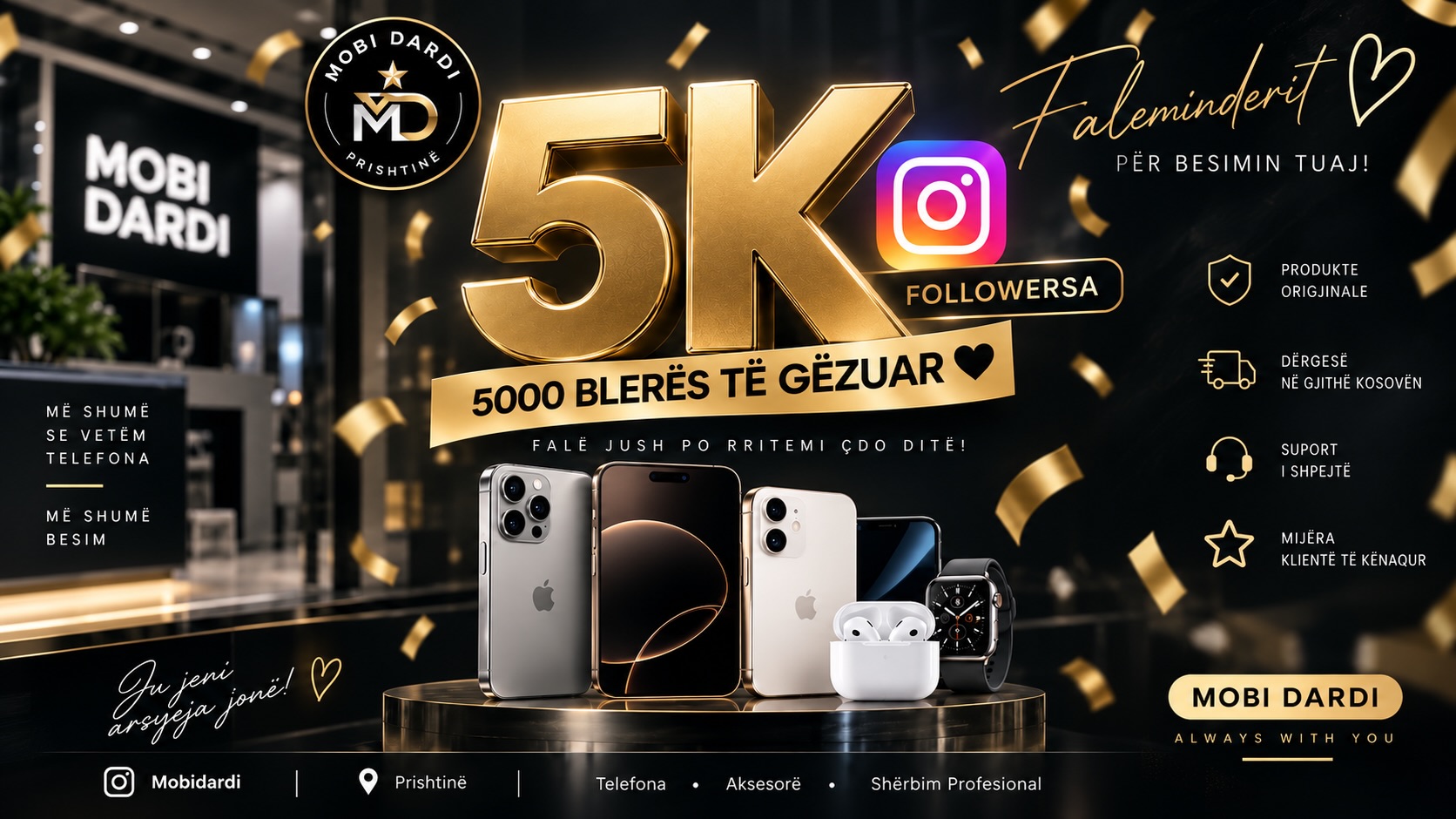 Telefona iPhone dhe AirPods për 5000 ndjekës – MOBISHOP  DARDI  Prishtinë🥇