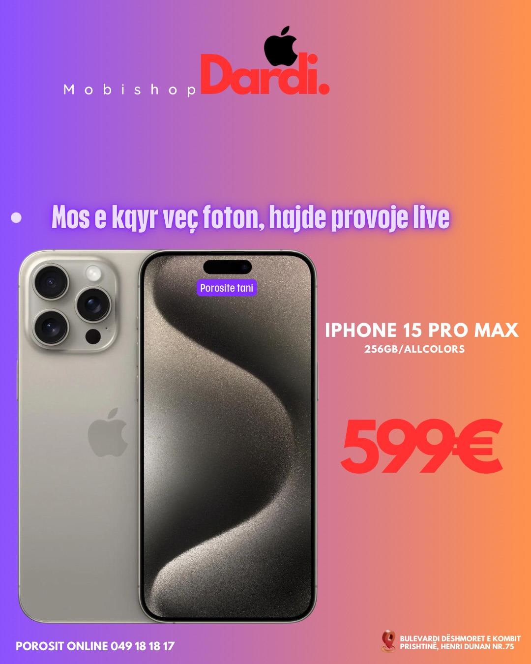 Iphone 15 Pro Max 256GB mobidardi – MOBISHOP  DARDI  Prishtinë🥇