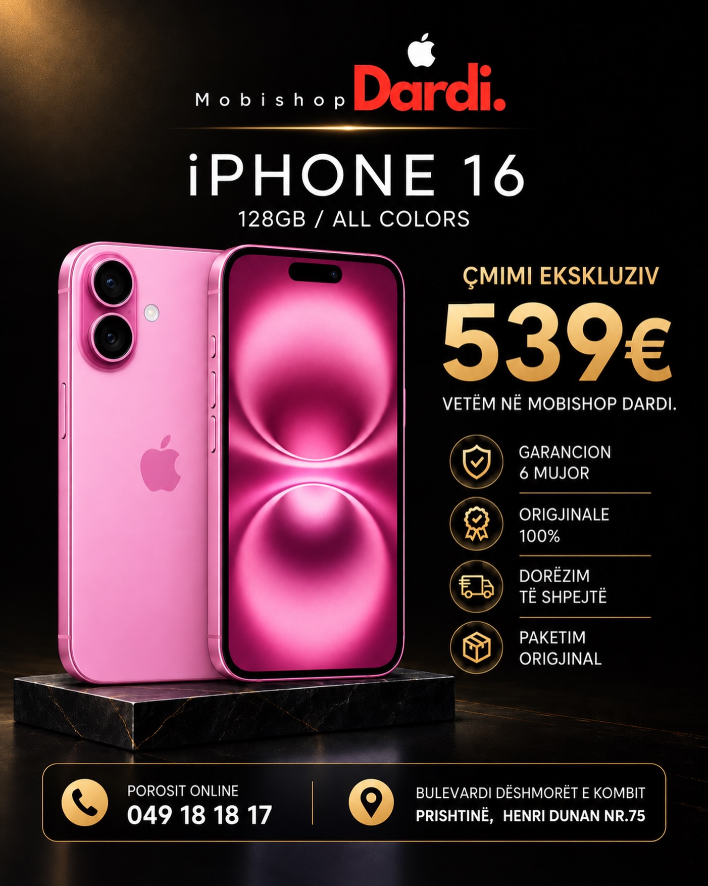 Telefon iPhone 16 – MOBISHOP DARDI Prishtinë🥇