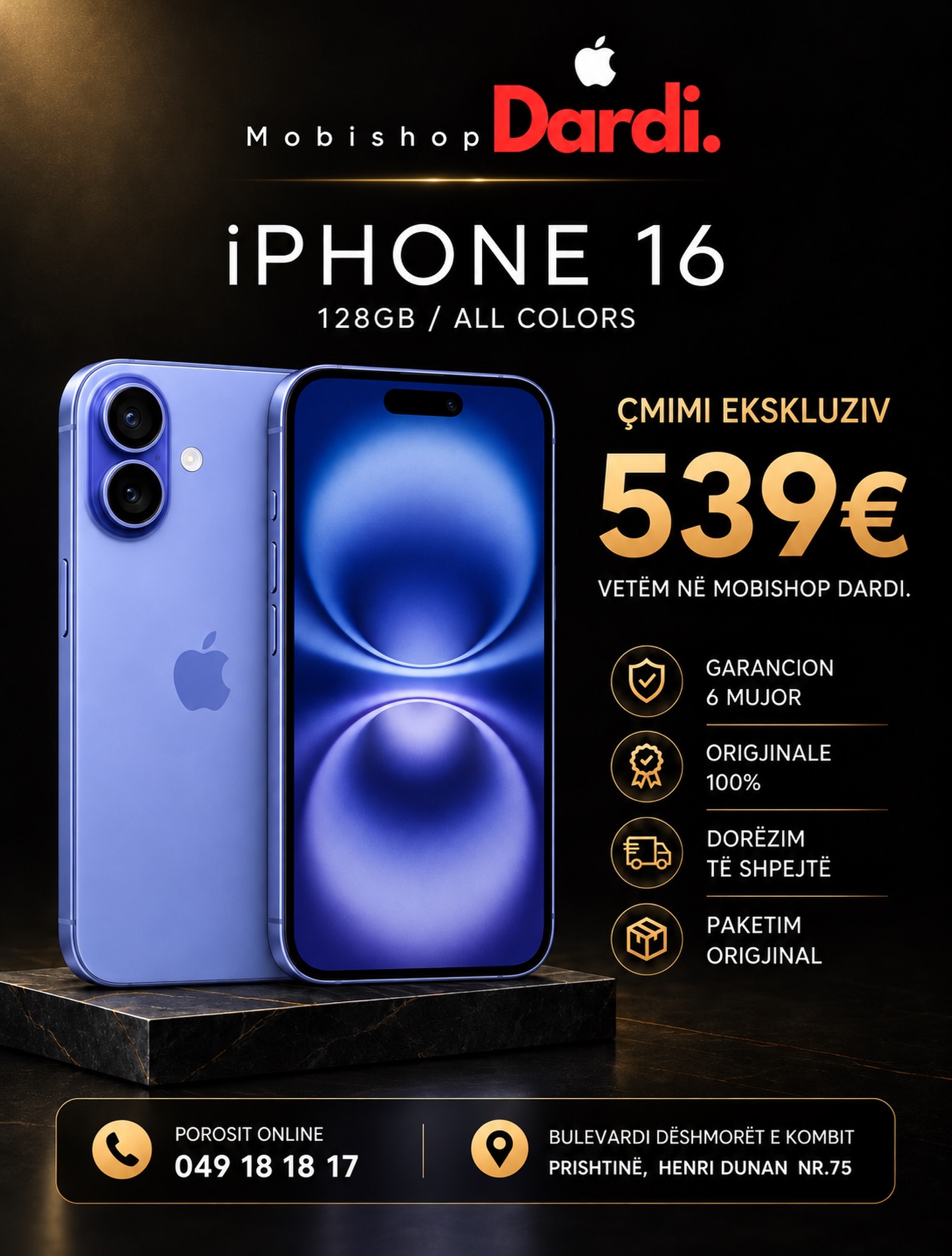 Telefon iPhone 16 – MOBISHOP  DARDI  Prishtinë🥇