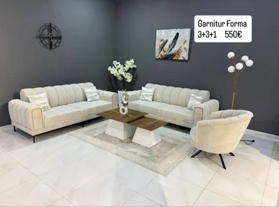 Garniturë Forma 3+3+1 krem