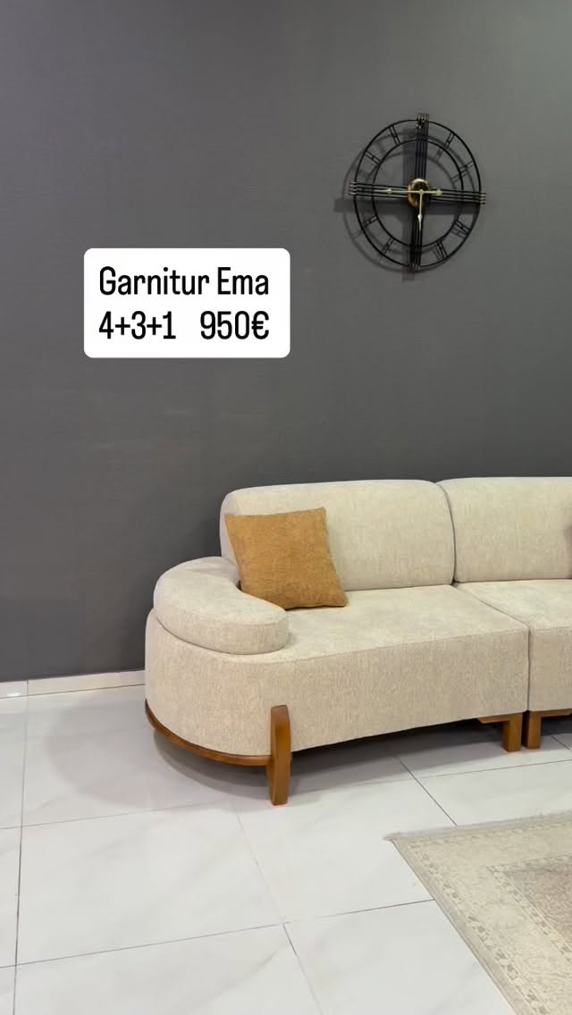 Garniturë Ema 4+3+1 krem – Mobileria_besa