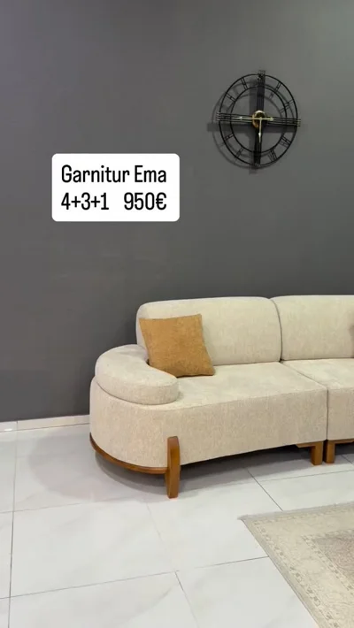 Garniturë Ema 4+3+1 krem