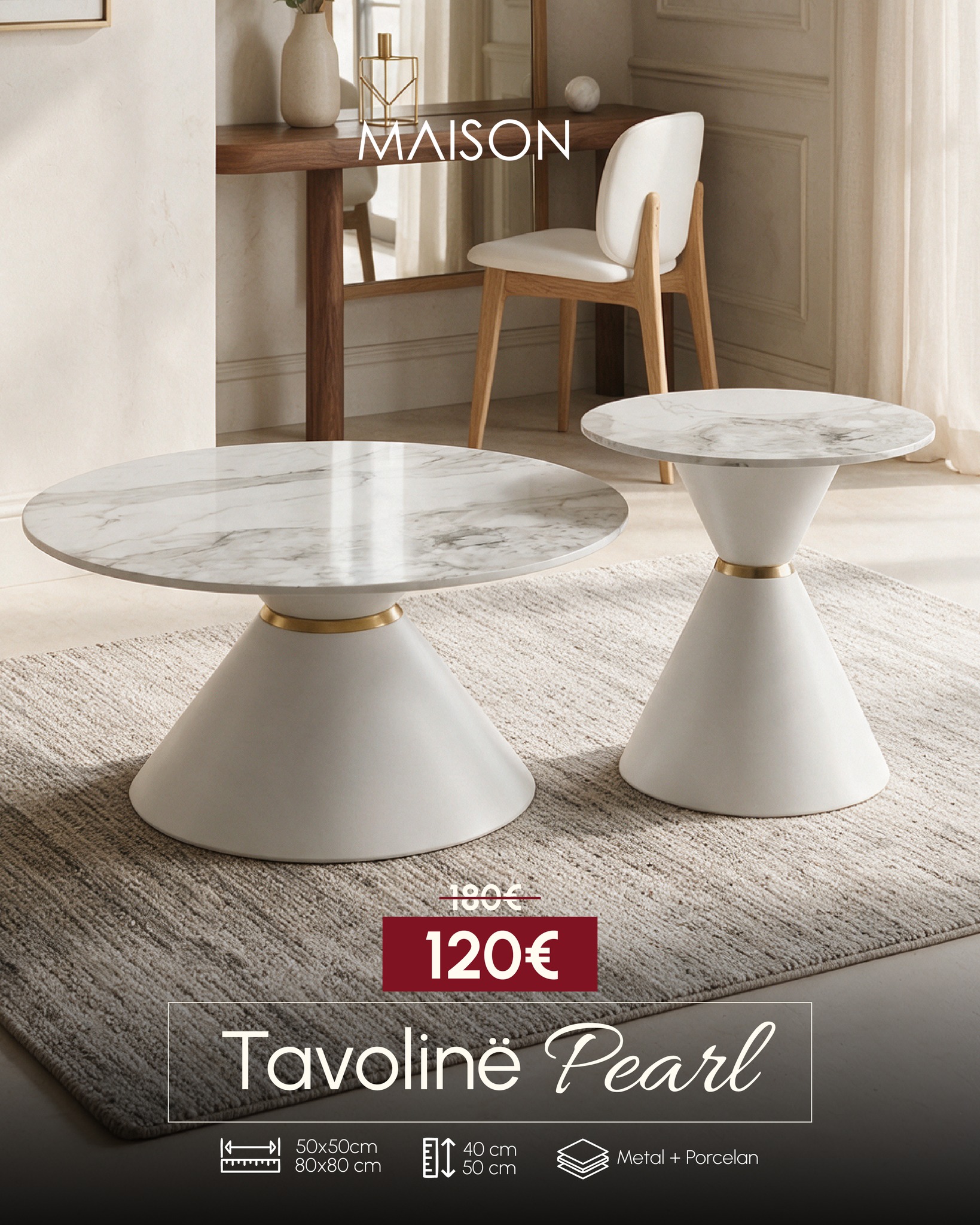 Set tavolinash Pearl me porcelan dhe metal – MOBILERIA MAISON