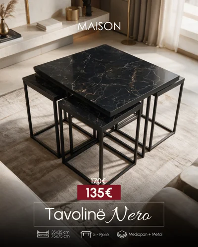 Set tavolinash Nero 5 pjesë mediapan dhe metal