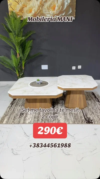 Set me 2 tavolina mesi me efekt mermeri