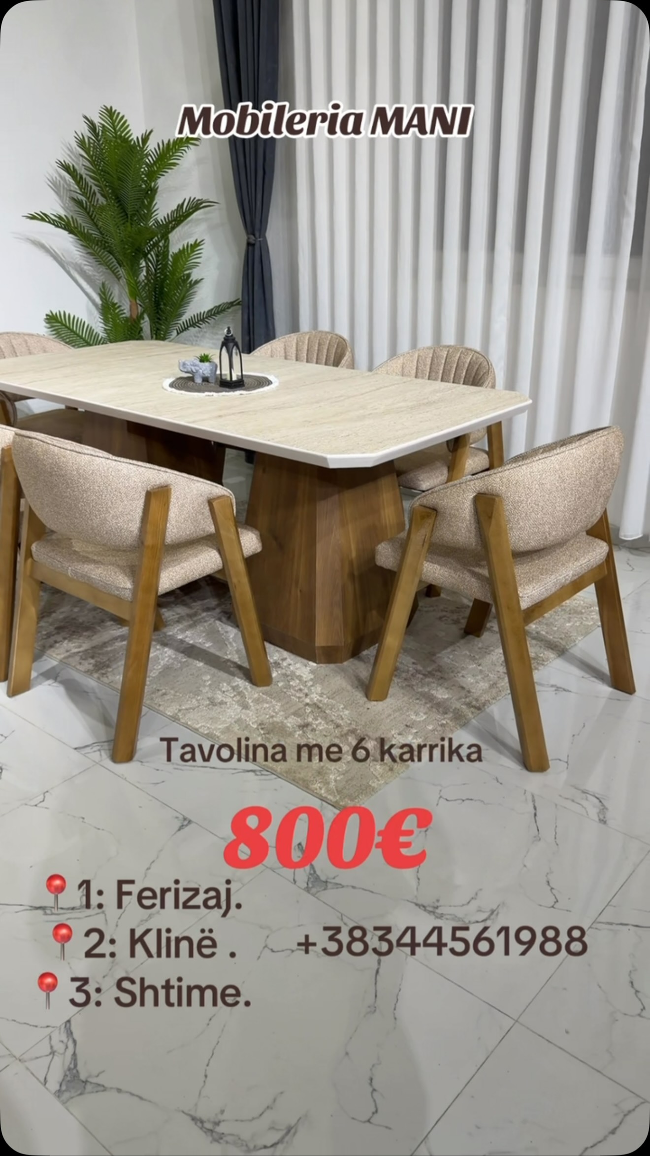 Tavolinë ngrënieje e bardhë me 6 karrige – Fabrika_Mobileve_Mani