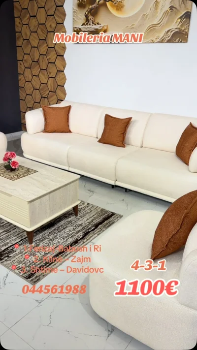 Set divanesh krem 4-3-1 me jastëkë portokalli