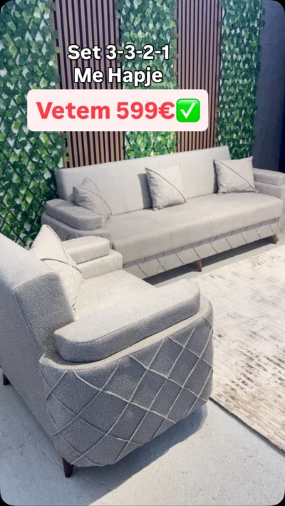 Set ulësesh 3-3-2-1 me hapje gri e çelët