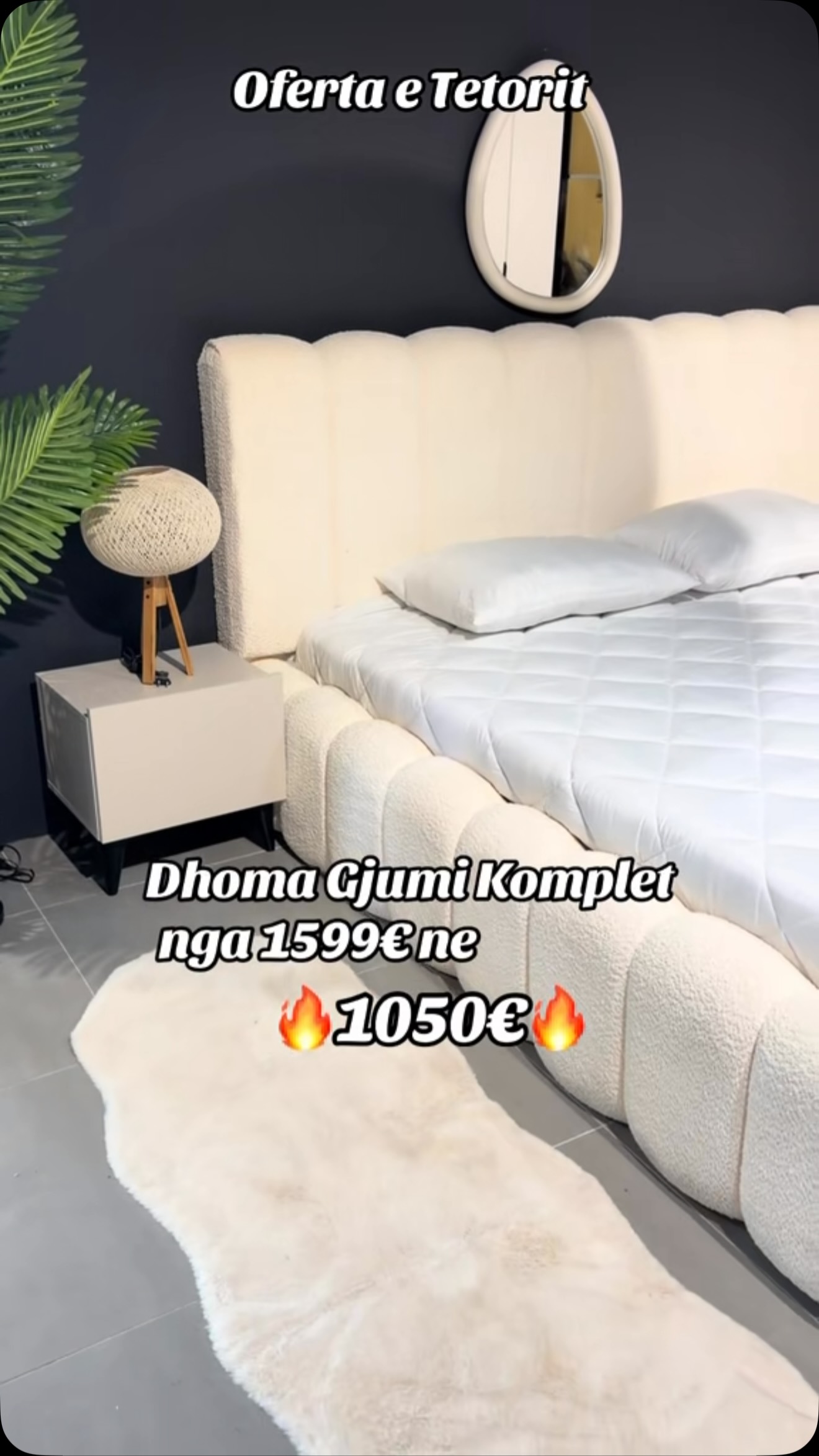 Dhomë gjumi komplet me shtrat të bardhë tapicerie – Fabrika e Mobiljev Gunner