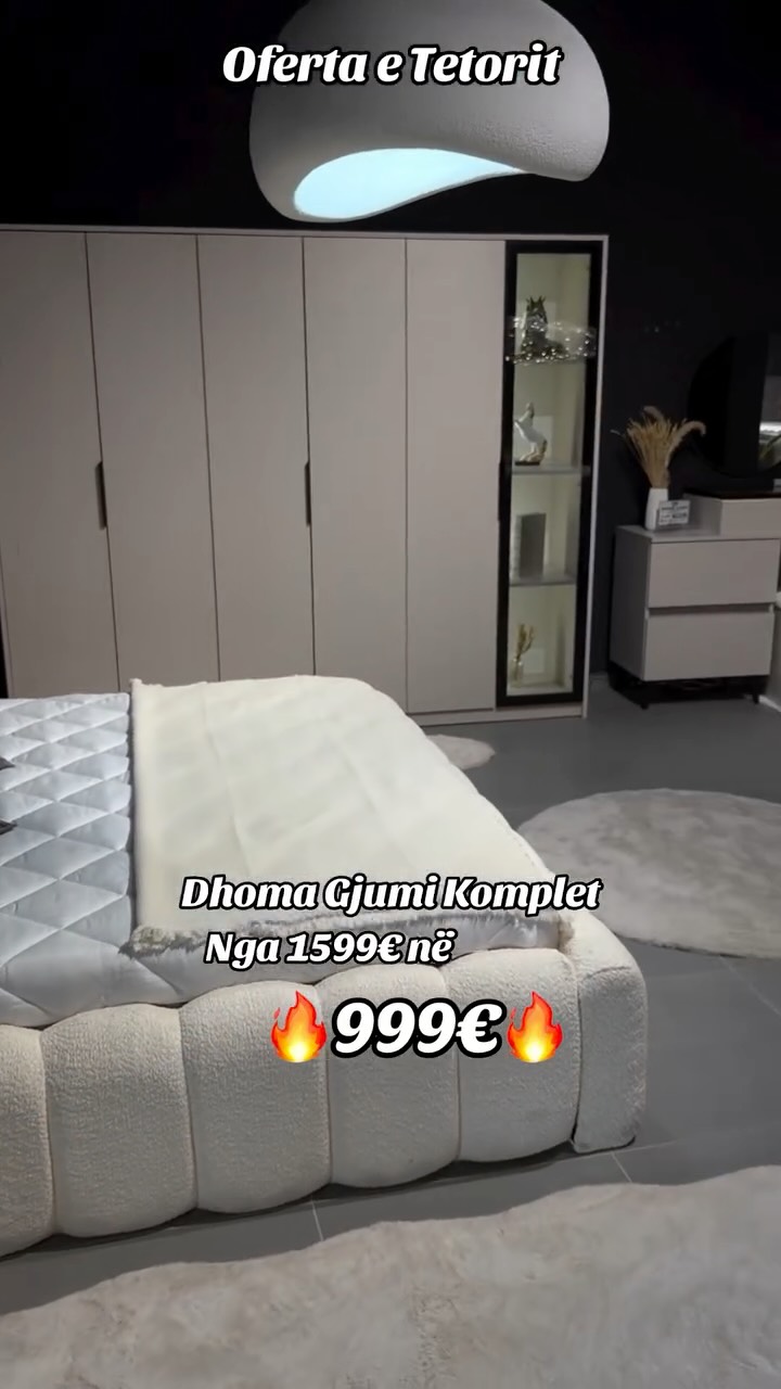 Dhomë gjumi komplet me dollap gri dhe shtrat – Fabrika e Mobiljev Gunner